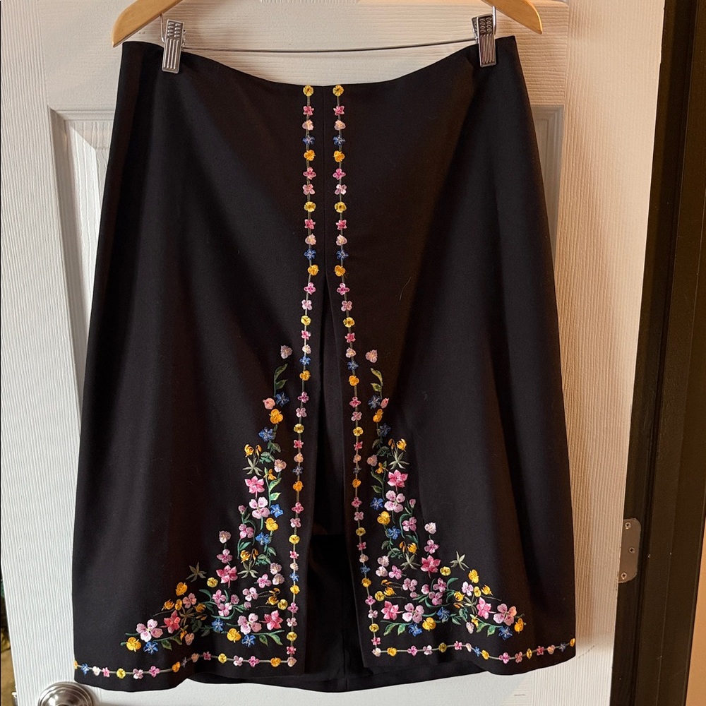Ted Baker London Black Skirt with Colorful Floral Embroidery